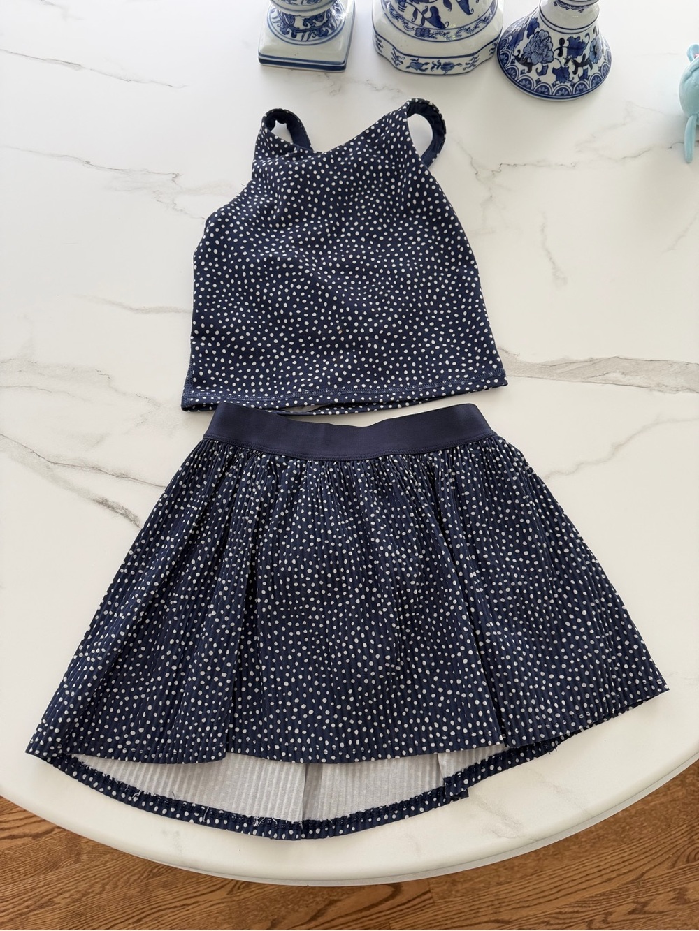 all in motion Navy Polka Dot Tank & Skirt Set